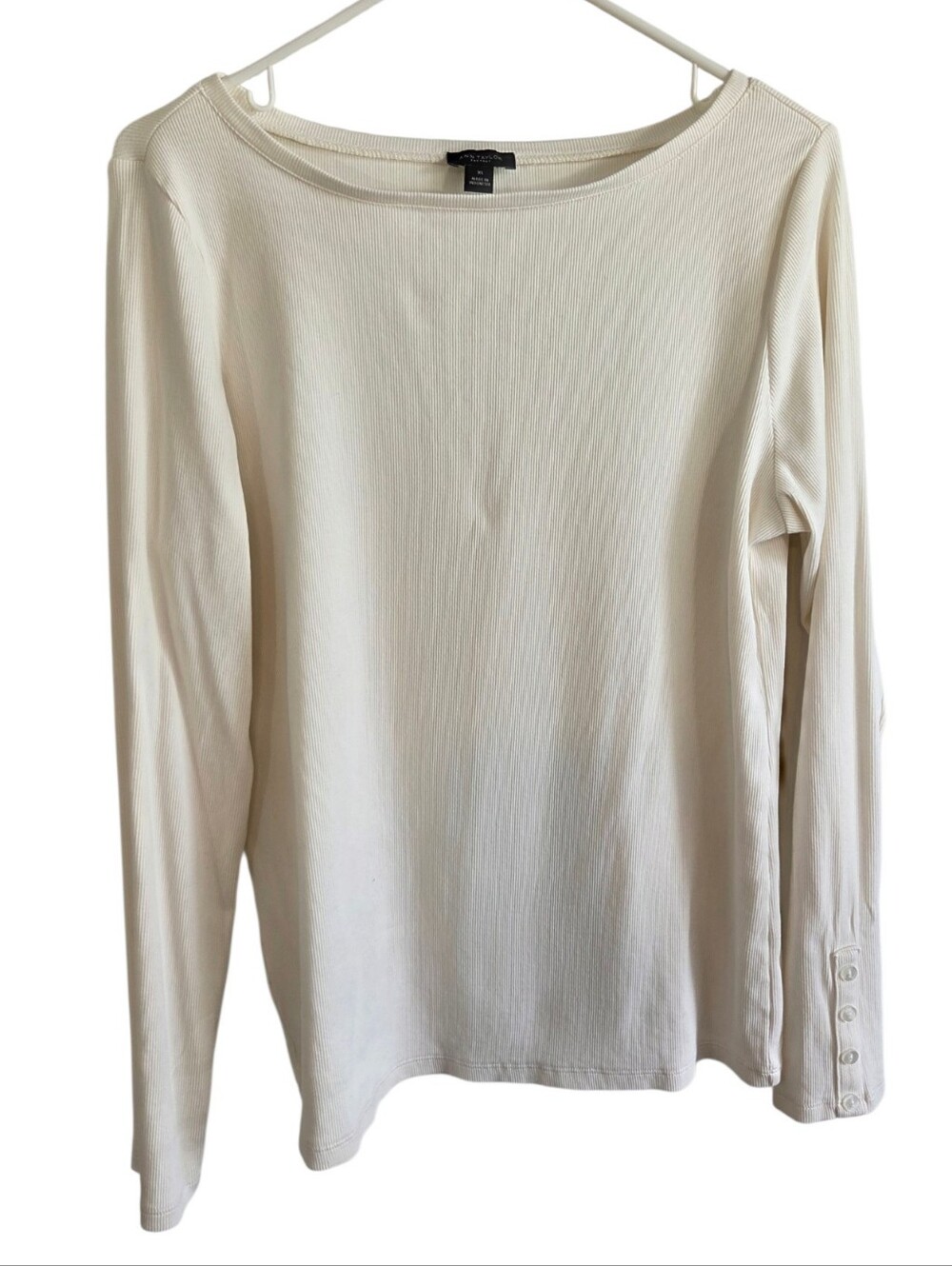 Ann Taylor Factory Ribbed Button Long Sleeve Boat Neck Top Size XL ~ Pre-Owned